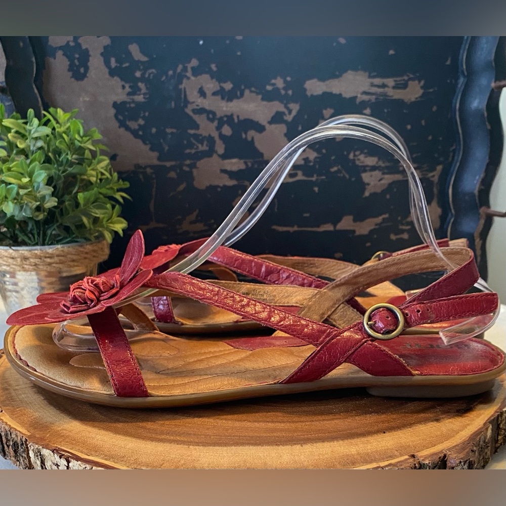 🥀Born Red Leather Floral Sandals - Picture 4 of 11